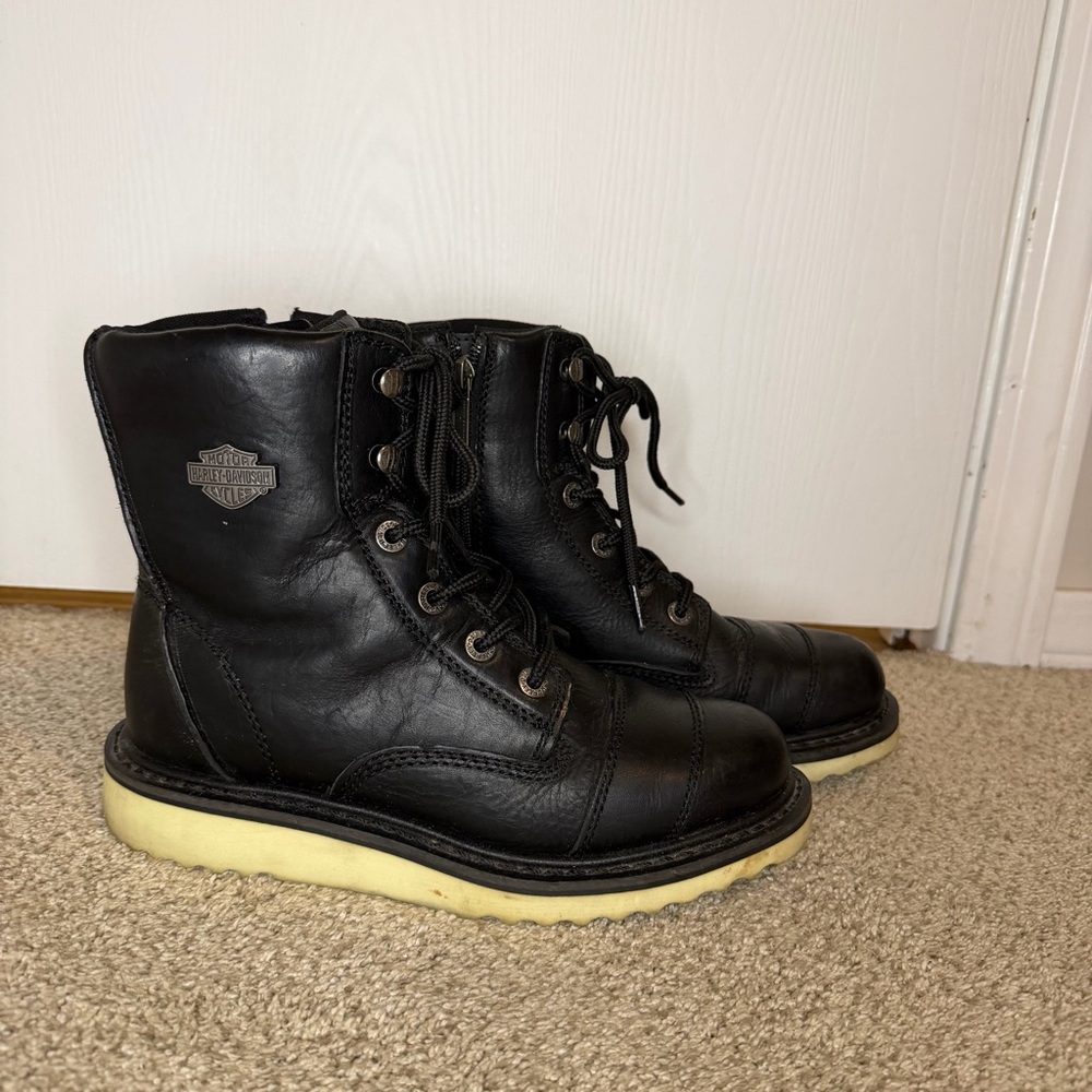 Harley-Davidson Marconi Black Leather Lace-Up Motorcycle Boots - Picture 2 of 12